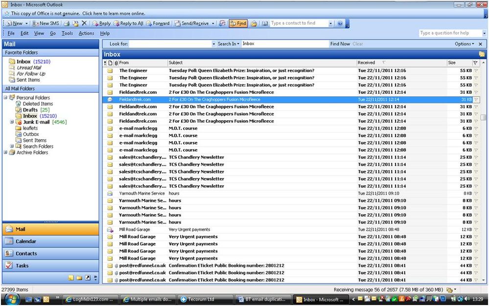 screenshot of dupe emails