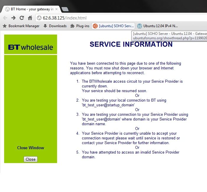 BT Error Redirect