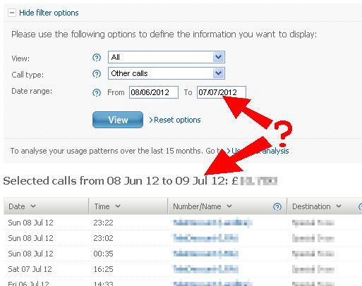 Screenshot of Billing / View Calls