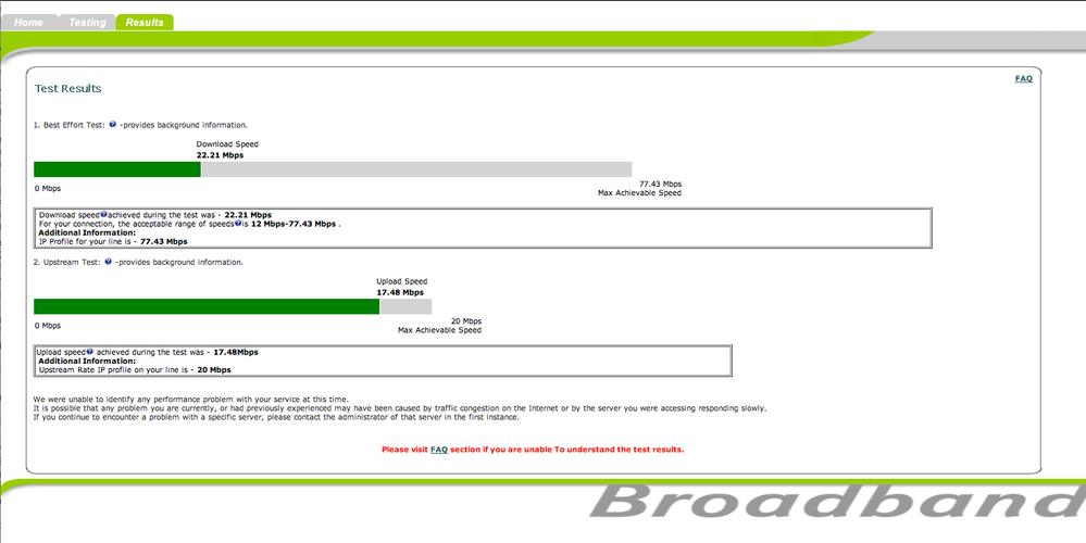 BT speed tester results