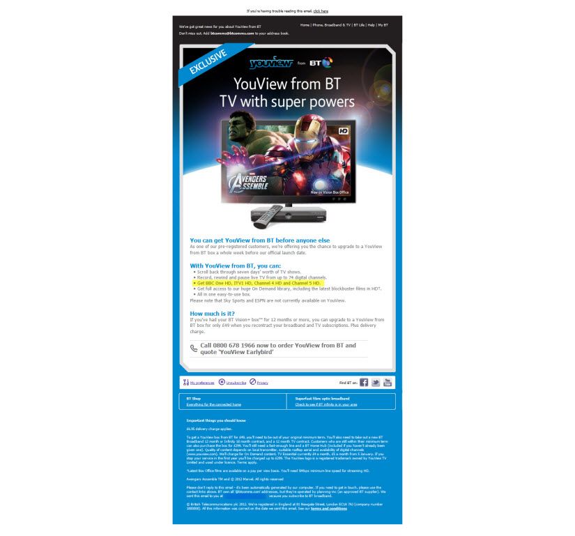 BT Earlybird Youview Email