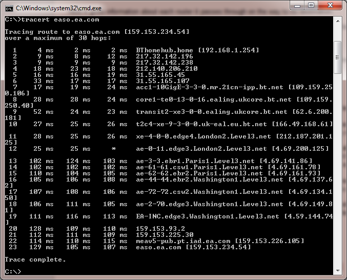 Tracert results
