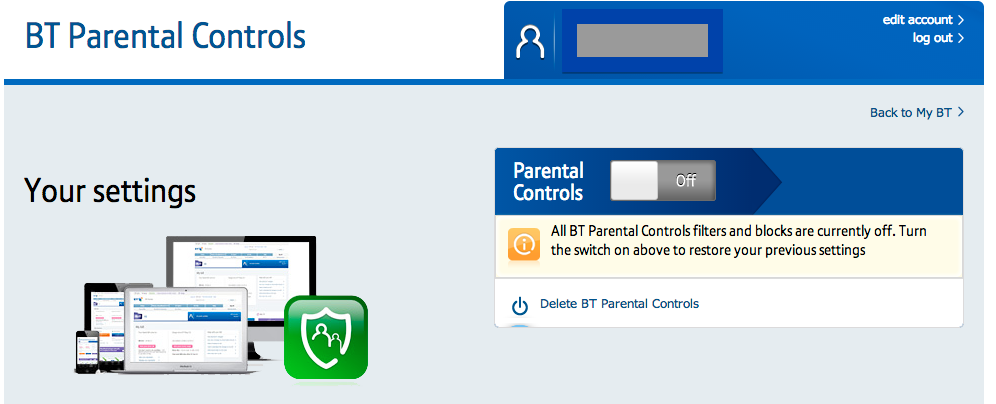 BT parental controls screenshot (Disabled)