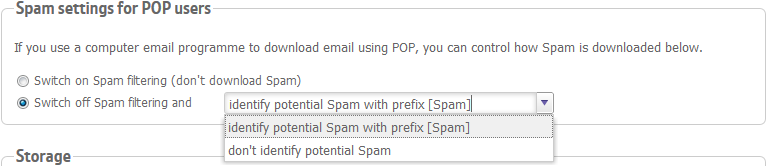spam settings for POP users