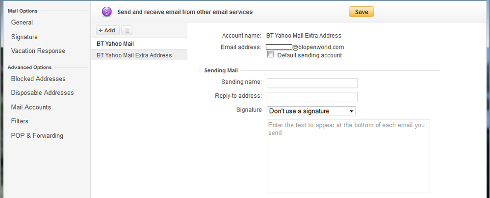 BT Yahoo Mail - Extra Address