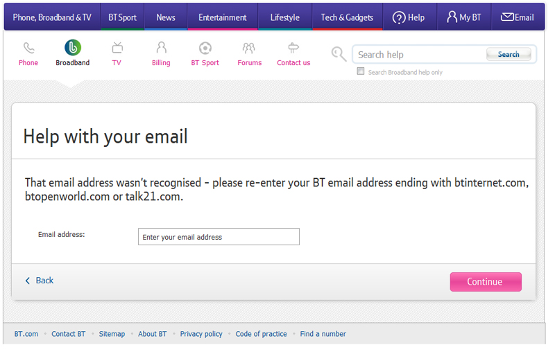 BT Help Not Recognising Primary Email Address - BT Community