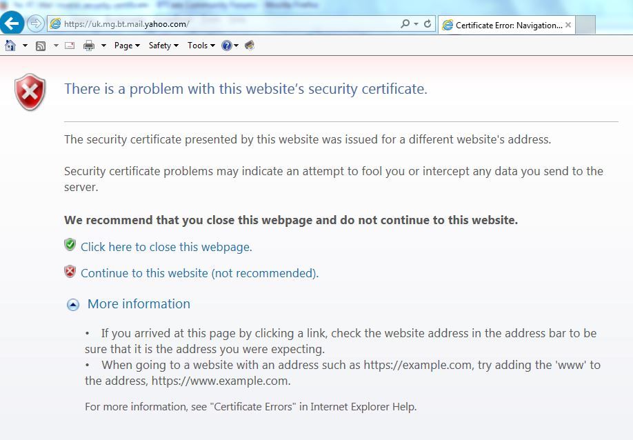 Solved Bt Mail Invalid Security Certificate Page 2 Bt Community