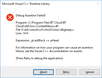 Solved Bt Cloud Desktop App Causing Debug Assertion Fail Bt Community