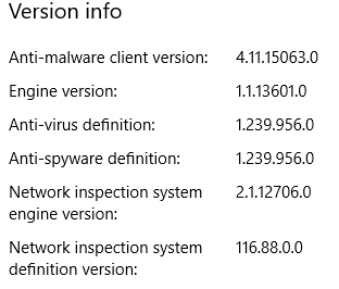 Windows Defender Versions