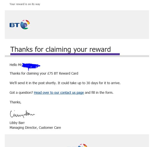 Reward Card is not value it claimed to be when I b... BT Community