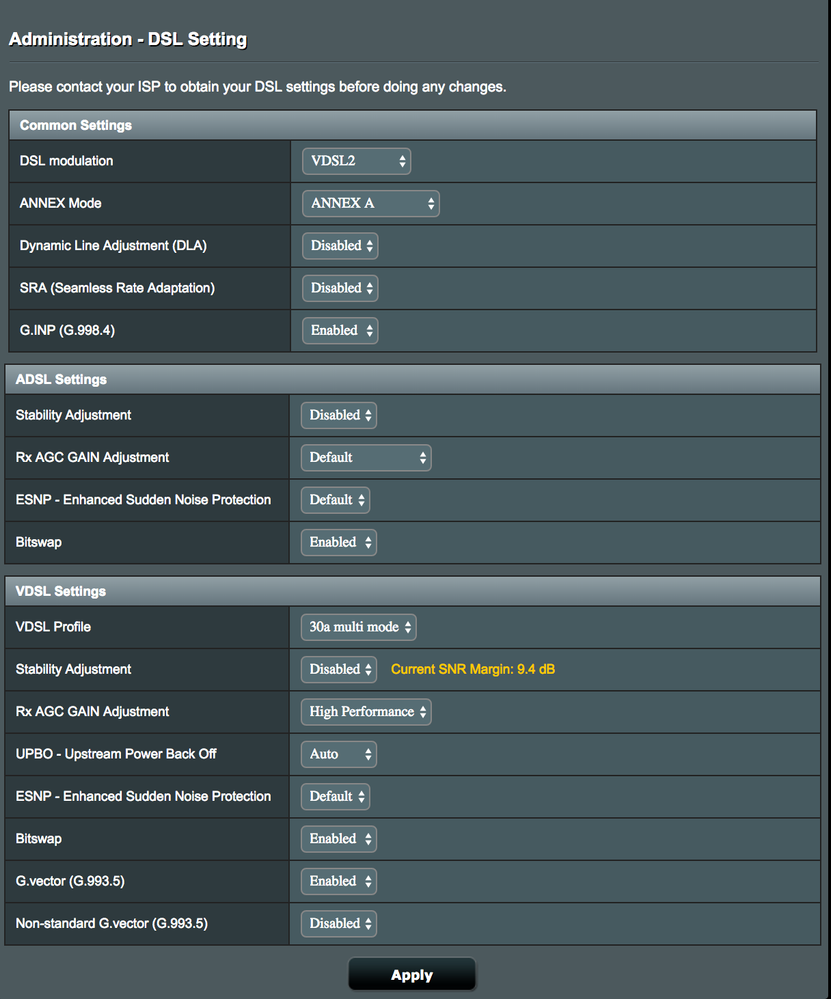DSL Settings