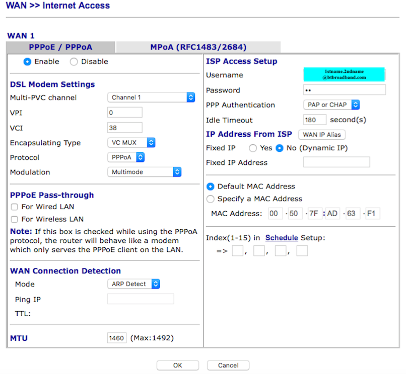 Router settings will not work on Draytek with a sl... BT Community