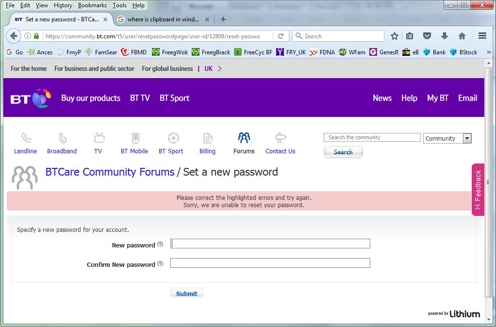 Problem to Reset Forum Password - BT Community