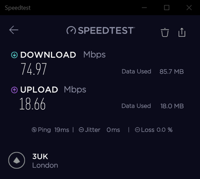 Zero jitter and zero packet loss on traditional speed test not optimised for cloud gaming traffic scenario