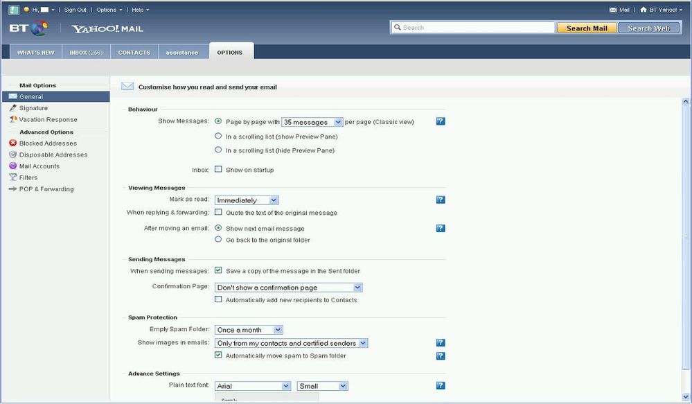 BT Yahoo mail options1