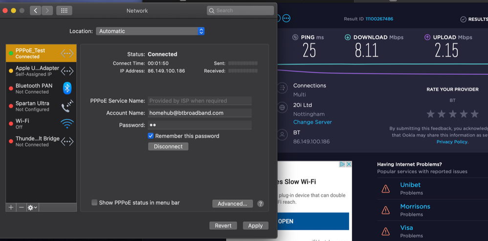 Connected directly to Modem from Macbook