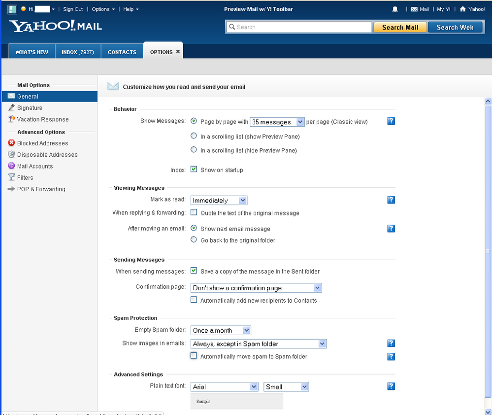 Yahoo mail options2