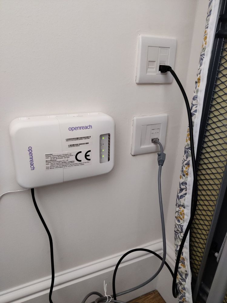 ont box - grey cable for downstairs and the black cable for upstairs