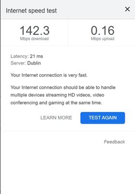 Google Speed Test - Ethernet Connected
